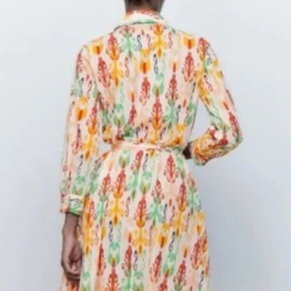 ZARA NWT The Melinda Midi Oyster White Printed Shirt Dress With Belt Size Small - Picture 4 of 15